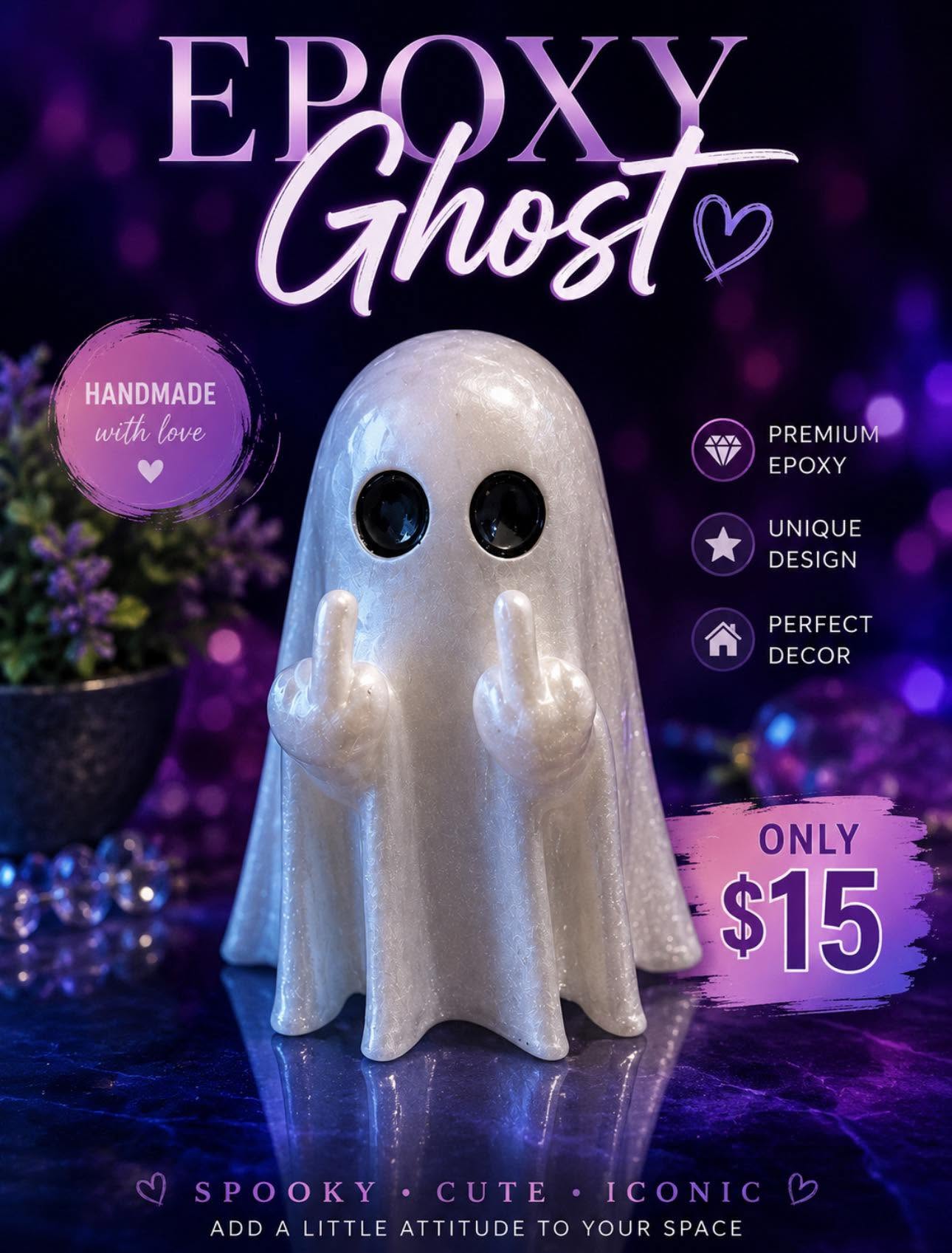 Cute Handmade Resin Ghost Figuring-Funny Halloween Ghost Decor-Spooky Epoxy Ghost Statue