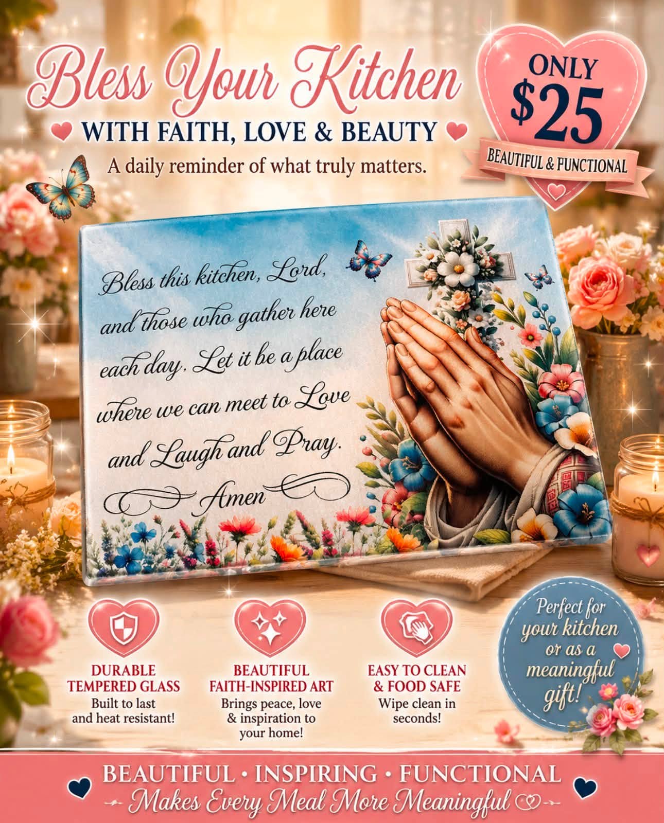 Bless Your Kitchen Wall Art – Faith, Love & Beauty Prayer Kitchen Decor